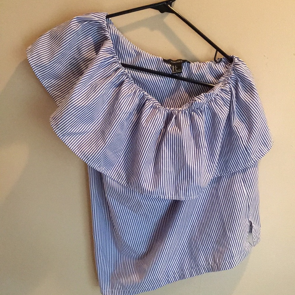 Blue and White Pinstriped Top